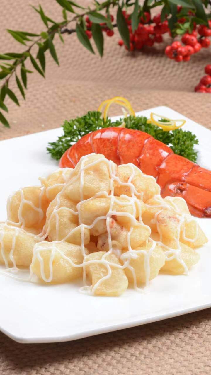 Lobster balls with snow pear